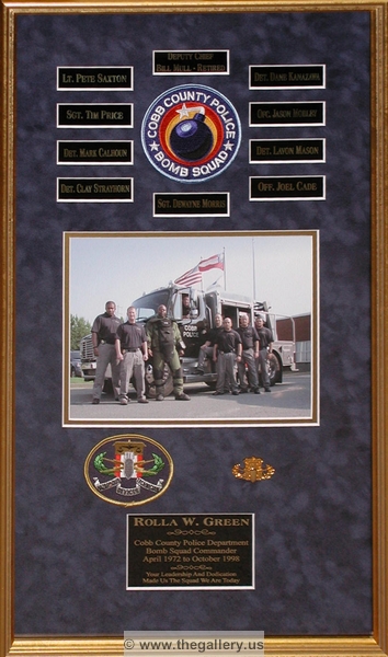 Custom framed photo for Cobb County Bomb Squad with photo patches and lapel pin.






The Gallery at Brookwood
www.thegallery.us
770-941-3394
Your Custom Framing Expert
Picture Framing Examples
Custom Framing Examples
Shadowbox Examples
bomb_squad