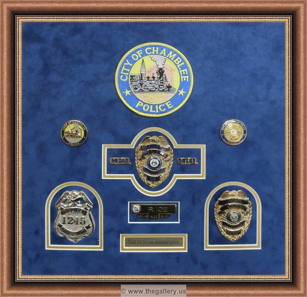 Chamblee Police Department Shadowbox Retirement Gift






The Gallery at Brookwood
www.thegallery.us
770-941-3394
Your Custom Framing Expert
Picture Framing Examples
Custom Framing Examples
Shadowbox Examples
chamblee-police-department-shadowbox