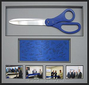 Shadowbox of the ceremonial ribbon cutting scissors and photos from business opening in Texas
30 inch Scissors 

The Gallery at Brookwood
www.thegallery.us
770-941-3394
Your Custom Framing Expert
Picture Framing Examples
Custom Framing Examples
Shadowbox Examples